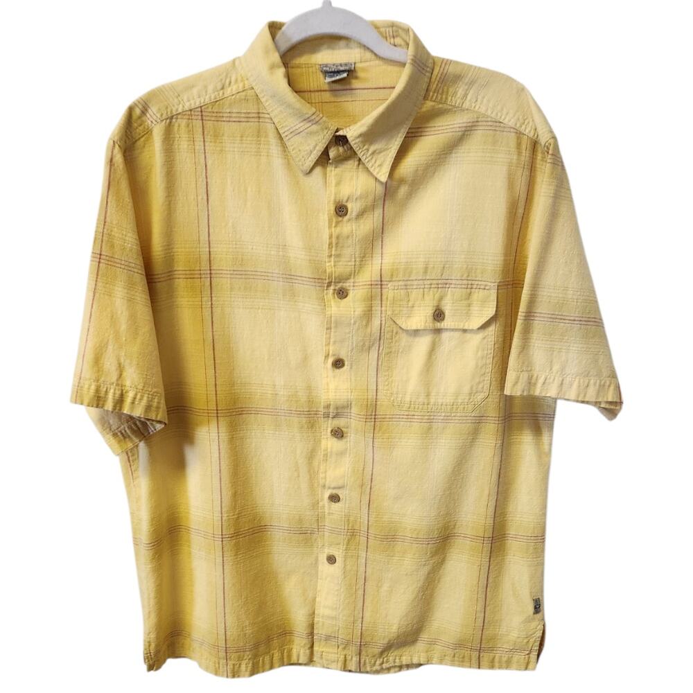 White Sierra Yellow Red Plaid Button Down Short Sleeve Outdoor Shirt Men Large